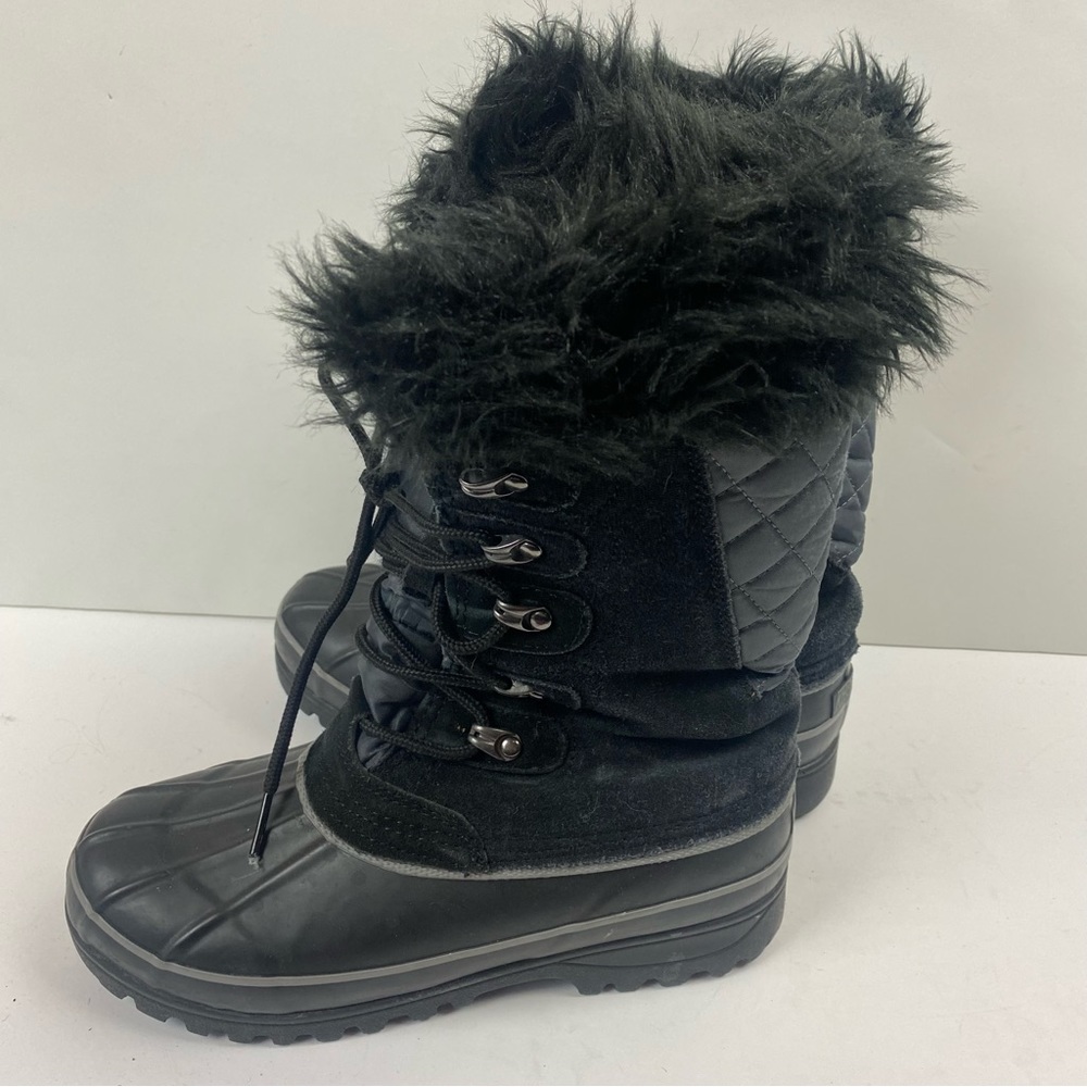Khombu Nordic 2 Black Gray Winter Snow Tall Boots Lace-up Faux Fur Suede Size 7